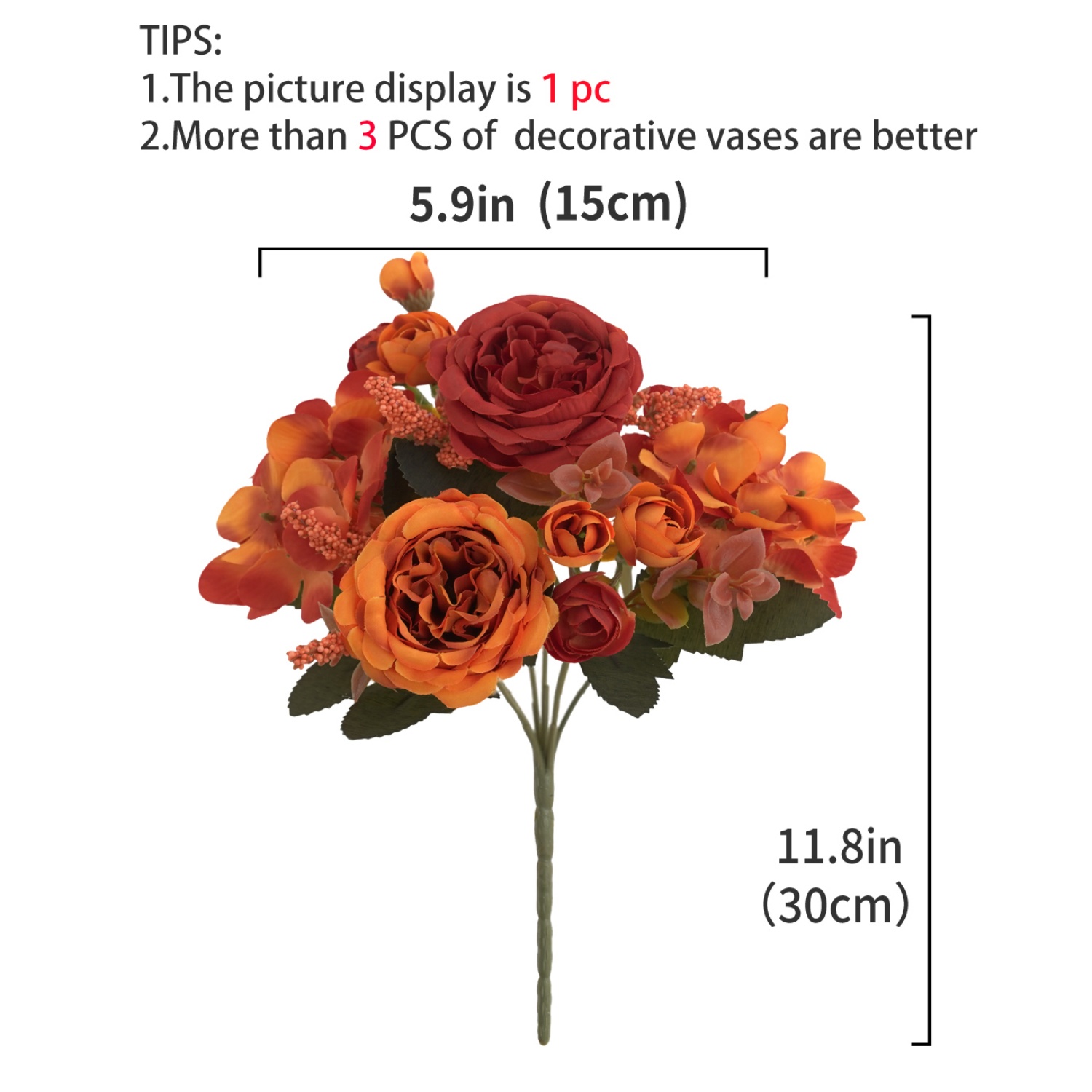 1/5 PCS Vibrant Autumn Artificial Peony & Hydrangea Bouquet | Fall Floral Arrangements for Wedding, Home, Room Party Decor