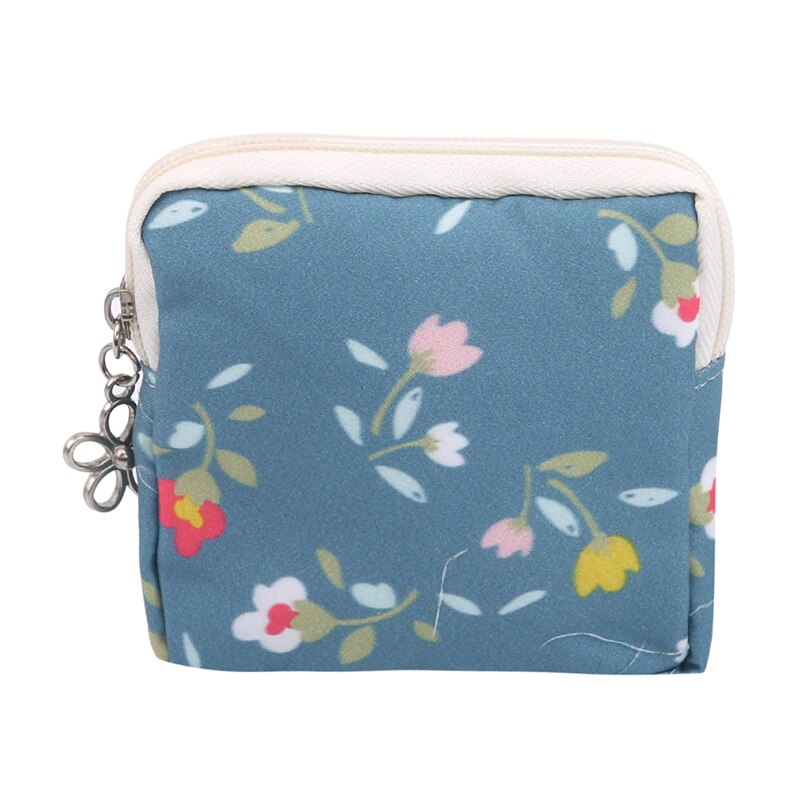 Myntpung lommebok kvinner myntholder veske kvinnelig jente frisk liten blomst glidelås clutch myntkort nøkkelholder etui: Marineblå blomst