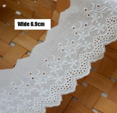Hvid bomuldsbroderi blomst blonder stof trim bånd diy syning brude applikation krave guipure kjole bryllup indretning: Hvid 6