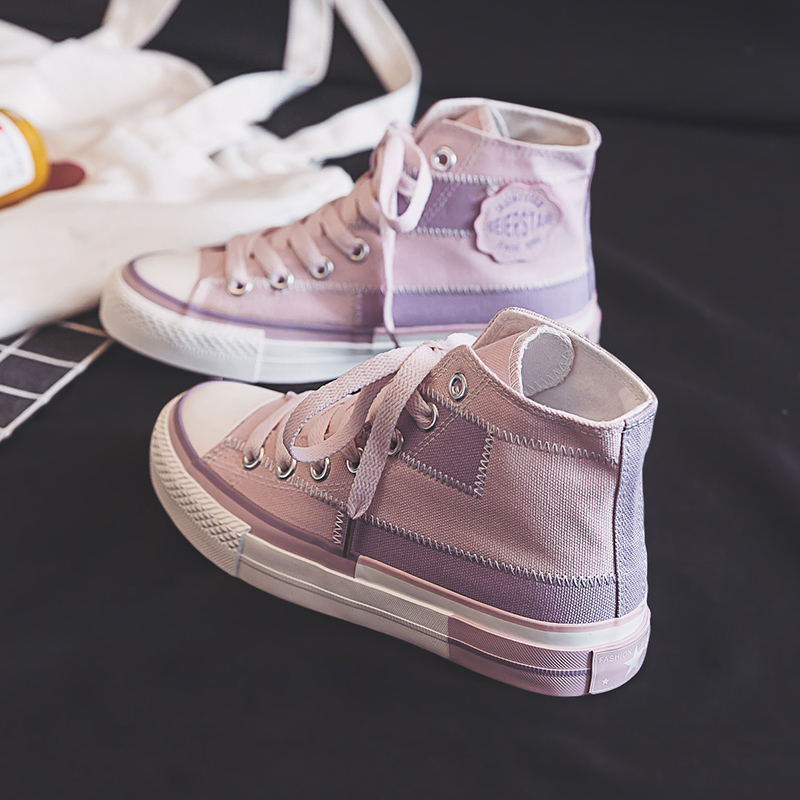 Chaussures en toile pour femmes, chaussures montantes, tendance, Patchwork, couleurs mélangées, Style, printemps,