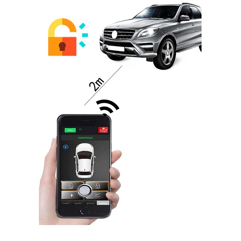 Bilalarmsystem smartphone pke nøglefri indgang fjernbetjening låsning / oplåsningssæt bluetooth app automatisk bagagerumsåbning