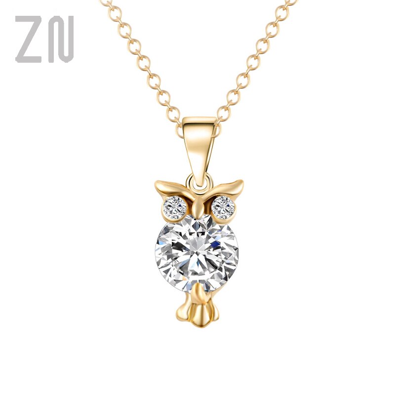 Zn Mode Zirkoon Hangers Uil Ketting Voor Vrouwen Crystal Heart Gold Lange Kettingen Mode-sieraden Cadeau