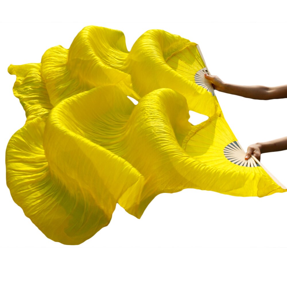 Abanicos de seda 100% de para danza china, 1 par de abanicos de danza del vientre de seda teñida hechos a mano 180*90 cm