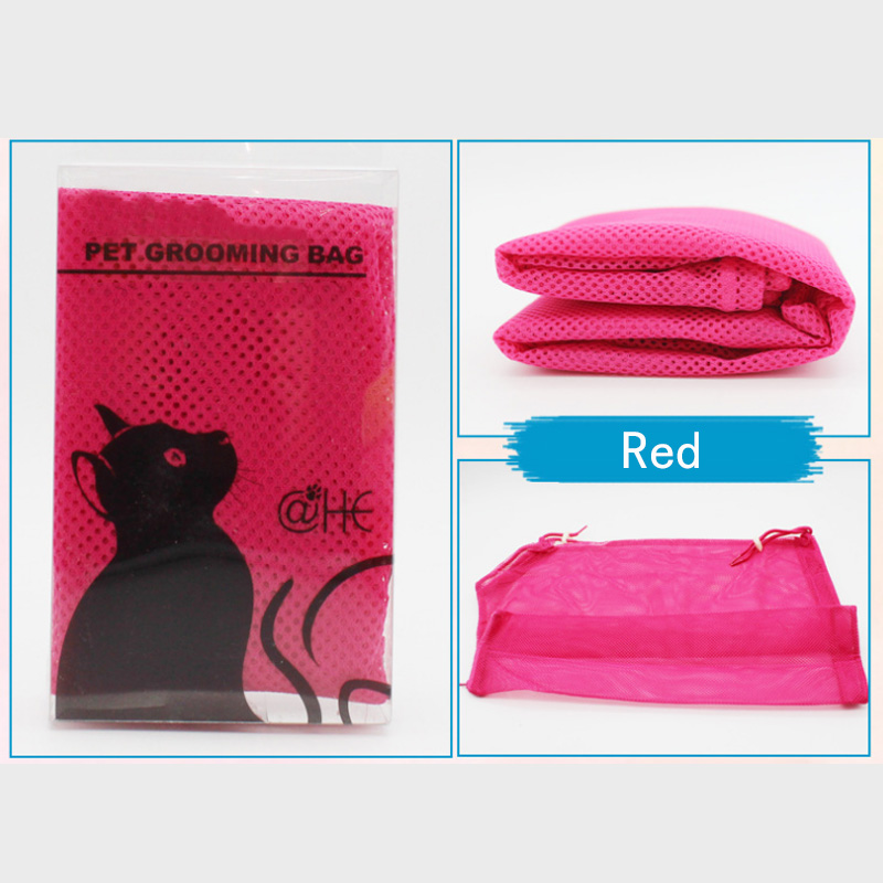 1pc pleje vask kat badetasker pet duty cut negle multifunktionspose tilbageholdenhed polyester mesh badetasker: Rosenrød