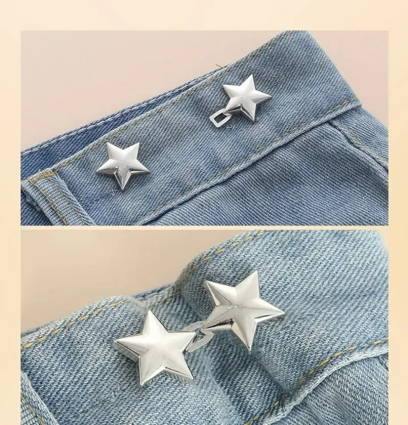 Juego de broches de estrella de aleación con hebilla para apretar la cintura, Clip, botón a presión ajustable, botones vaqueros, accesorios de ropa desmontables, 1/8