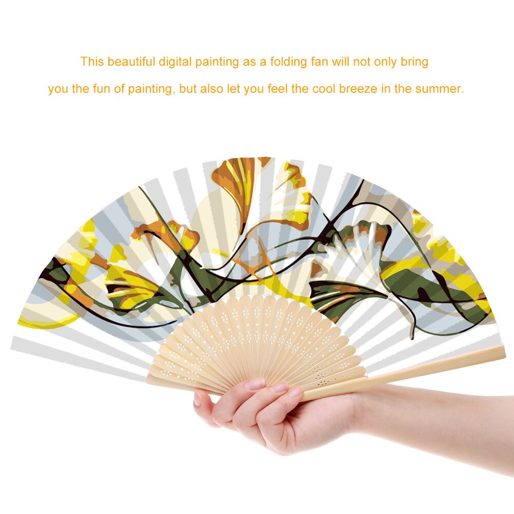 Handmade Oil Painting Ginkgo Leaf Folding Fan By Numbers DIY Painted Craft Home Decoration Digital Oil Painting Fan