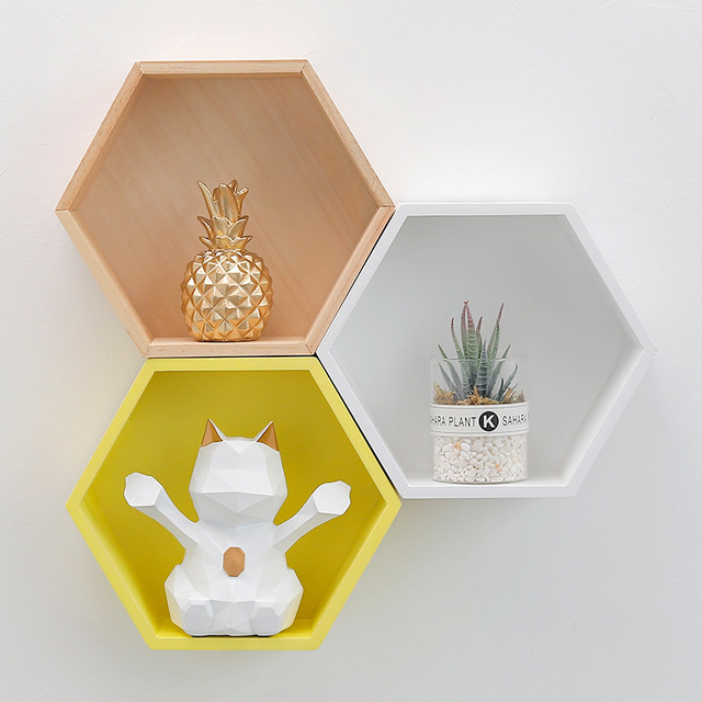 Estantes de pared hexagonales, estante de almacenamiento de madera decorativo, estantes flotantes, decoración para la habitación, estante geométrico