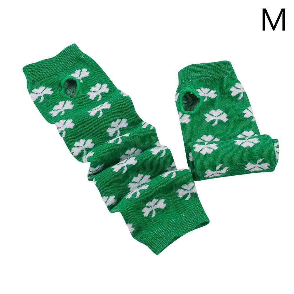 Mannen Lange Winter Handschoenen Arm Cover Classic Zwart Wit Gestreepte Katoen Pols Cover Arm Dames Handschoenen Mouw Gebreide Handschoenen vrouwen: green leaves