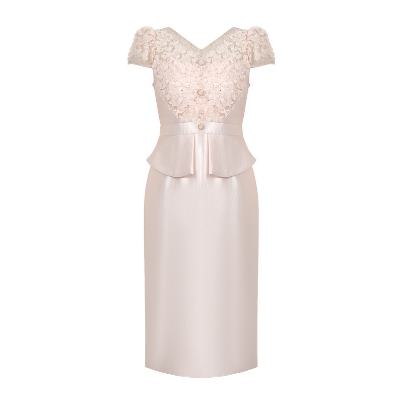 Formel kjole dametøj sød chic blonder splejset satin korte ærmer flæser kåbe fest fødselsdag vestidos mujer