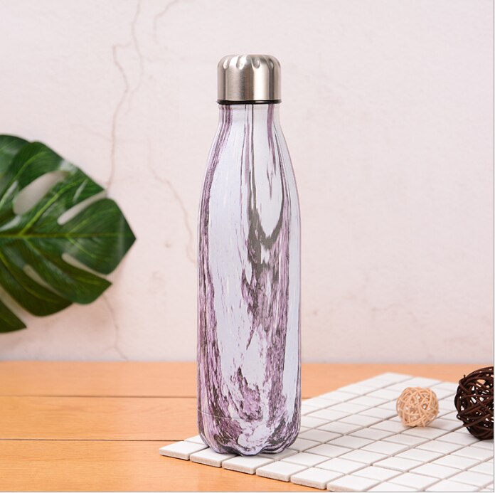 JM 500ml Houtnerf Thermosfles Dubbelwandige Rvs Thermoskan Draagbare Reizen Geïsoleerde Bier Cola Kille fles: Fossil white