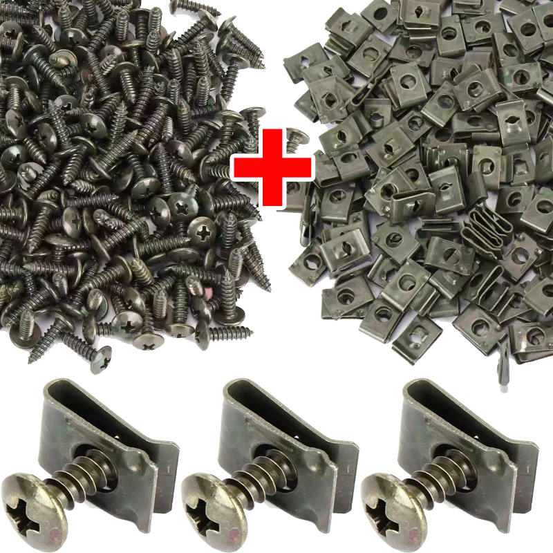 Mixed Car Metal Screw Clips Set U-Type Fastener Clip with Screw Anti-rust Fender Bumper Protection Buckle Iron Sheet Screw: M1.4 / WHITE