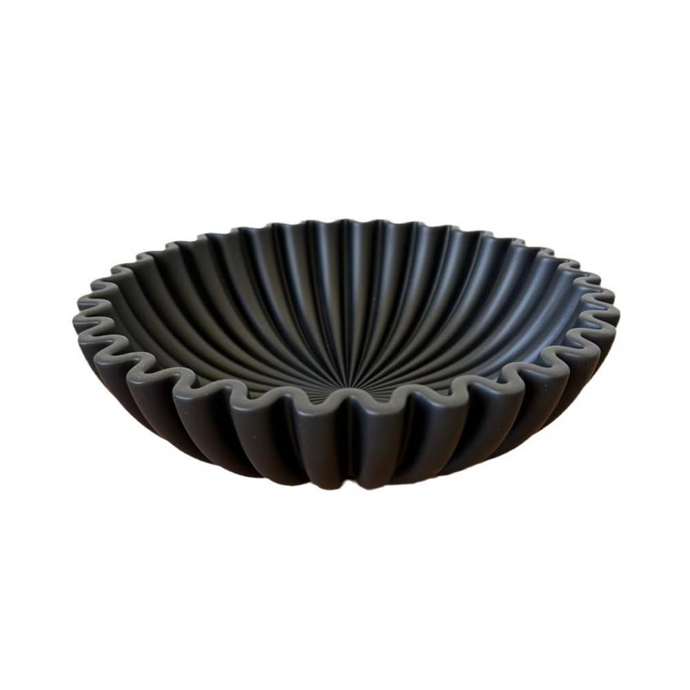 Cuenco decorativo moderno de resina con volantes negros, cuenco estriado hecho a mano, centro de mesa resistente, decoración de escritorio, frutero: Azul
