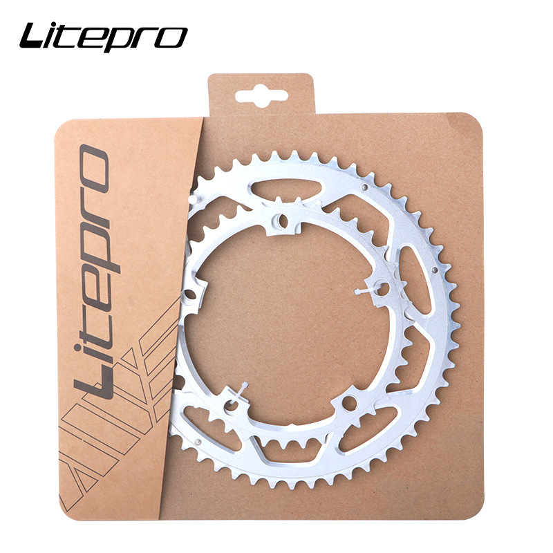 Litepro 130BCD 53t -39t Bicycle Chainring Double Round Aluminum Alloy Dual Chain Ring for Road / Folding Bike 9 10 11 speeds: silver