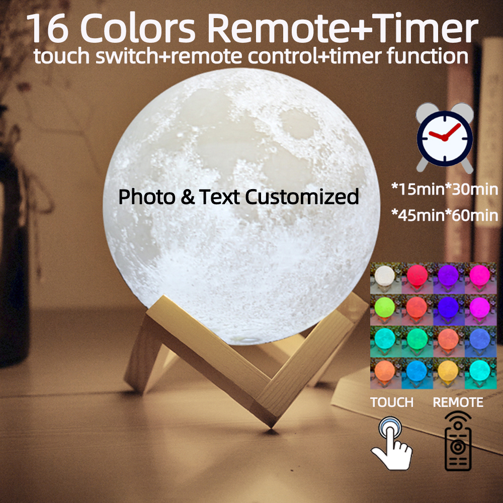 Lampe lunaire personnalisée avec impression 3D, texte Photo personnalisé, veilleuse, Rechargeable par USB, anniversaire, fête des mères, lunaire de saint-valentin: YELLOW / Bleu marine
