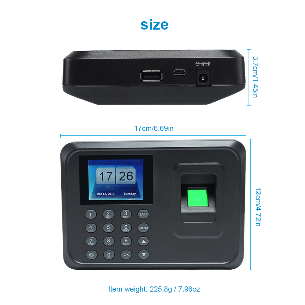 A5 2.4in Biometrische Vingerafdruk Tijdregistratie Systeem Klok Recorder Kantoor Tft Opname Apparaat Elektronische Machine