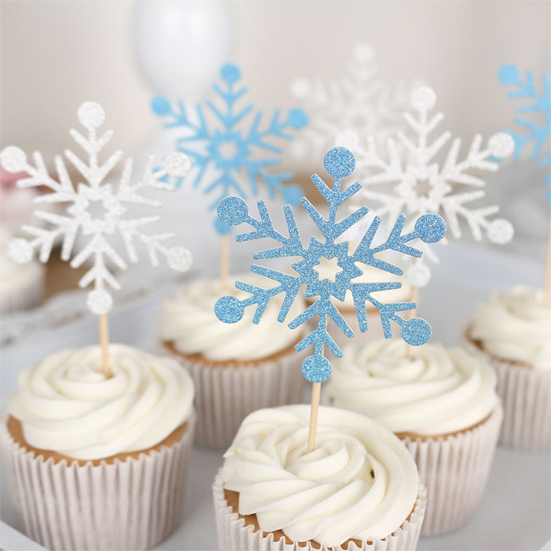 20 stks/set Kerst Cake Topper Papier Hout Bruiloft Handgemaakte Snowflake Cupcake Toppers Kinderen Verjaardagsfeestje Decoratie SUB Sal