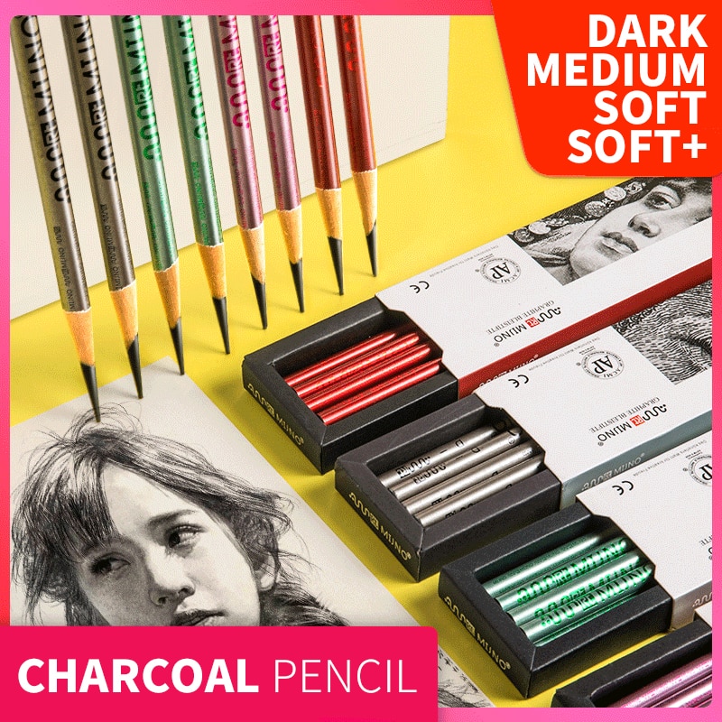 Rt. Mijno 10 Pcs Houtskool Schets Potloden Set Soft + Medium Hard Voor Schetsen Tekening Schilderen School Briefpapier Art Supplies