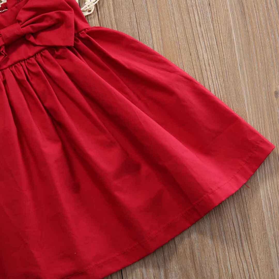 Nyfødte baby piger sommer kjole sløjfe ærmeløs afslappet kjoler rød mini sundress prinsesse kjole