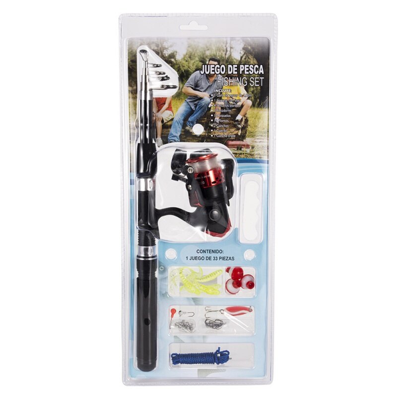 Telescopic Fishing Rod Combo Spinning Reel Fishing Set with Lure Jig Hook Swivel Screw Float