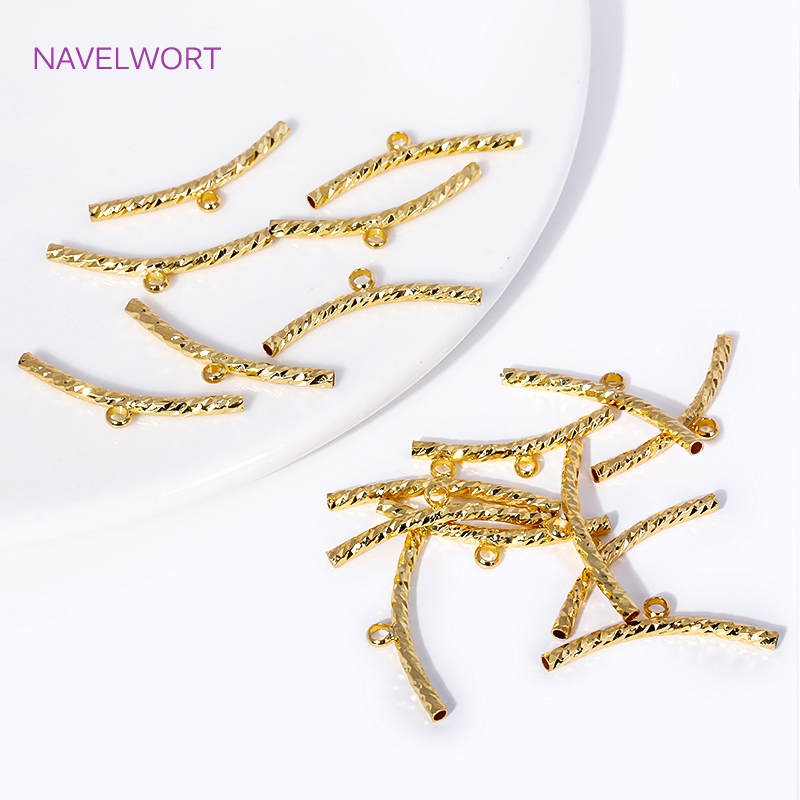 2mm*25mm 18K Gold Plated Corrugated Curved Long Tube Beads Connectors Bails For DIY Jewelry Making Bracelet Necklace Accessories