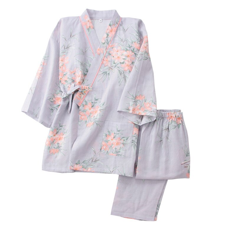 Yukata de estilo japonés para mujer, ropa de dormir con Kimono Floral de primavera, conjunto de pijamas finos de algodón para el hogar, ropa de dormir de ocio para mujer