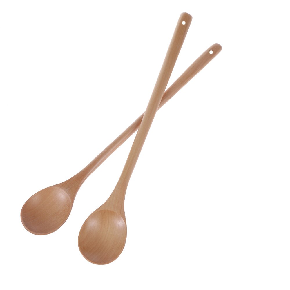 2pcs Long Handle Wooden Stirring Spoons Jam Spoon Kitchen Cooking Utensils
