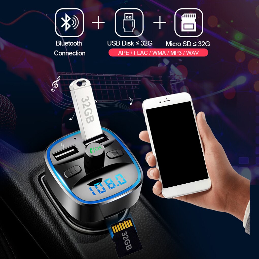T25 Car FM Transmitter Car Charger Bluetooth MP3 Player Intelligent Voice Navigation 12-24 V In Stock