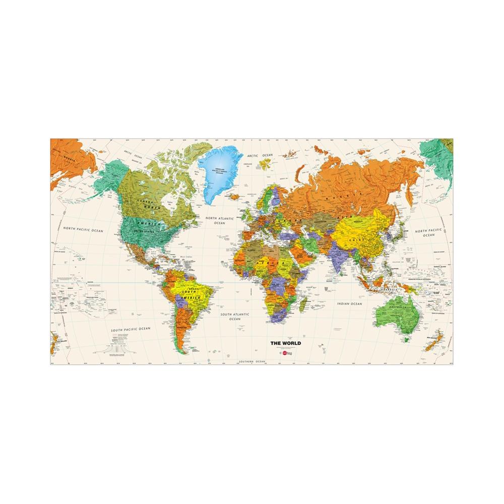2 x 4ft verdens fysiske kort revideret hd verdenskort til skole/kontor klasseværelse vægdekoration