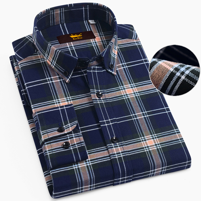 Men's Button Down Soft Cotton Brushed Gingham Shirts Casual Long-Sleeve Standard-fit Comfortable Thick Plaid Checkered Shirt: CS1926-02 / 43