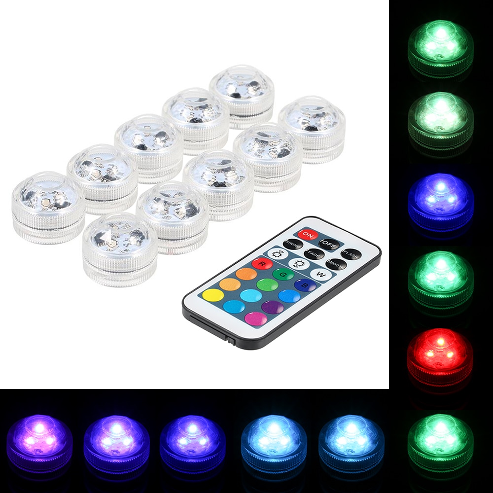 Submersible LED Lights Waterproof RGB Underwater Light For Wedding Tea Light Tub Pond Pool Bathtub Aquarium Party Vase Decor: 10PCS
