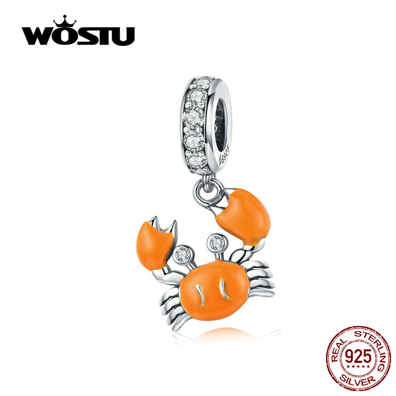 WOSTU 100% Echt 925 Sterling Zilveren Charm Dangle Zomer Krab Pedant Kralen Fit Armband Sieraden DAC076