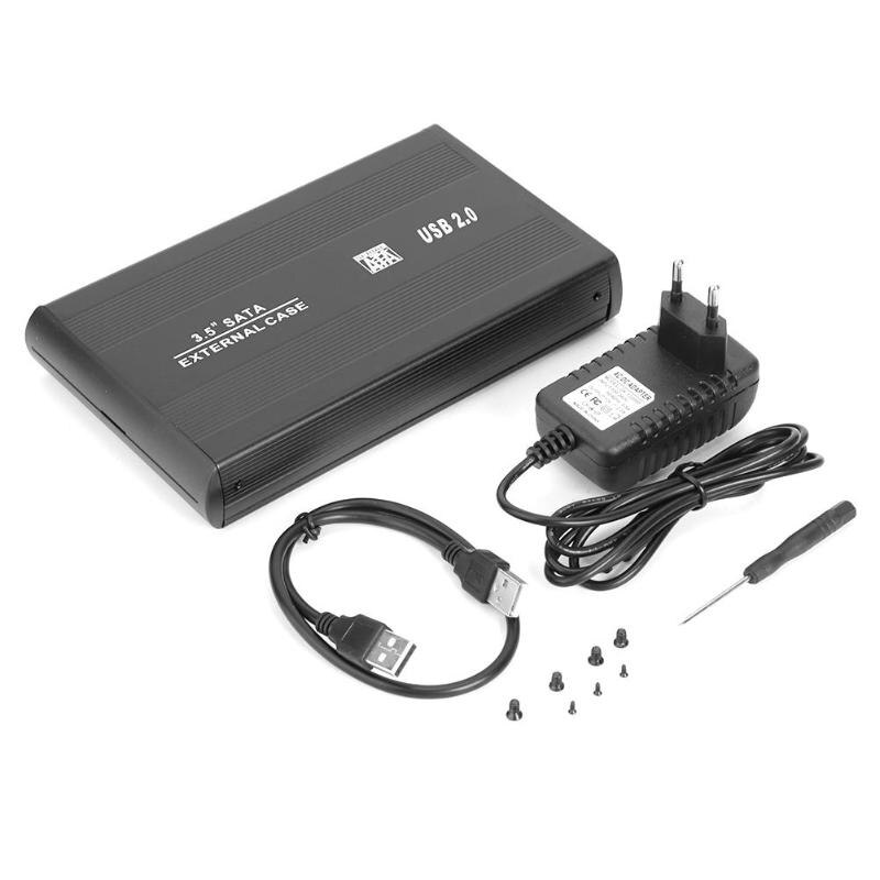 3.5 tums hårddiskfodral sata till usb 2.0 aluminiumlegering hdd-fodral extern hårddiskhölje med eu-adapter