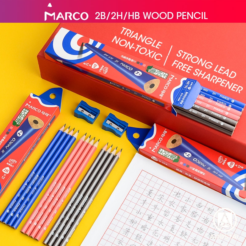 Marco 36pcs/lot HB/2H/2B 2Triangle Wood Pencils Pre-sharpened School Pencils Lead Pencil Wooden Graphite Pencil School supplies