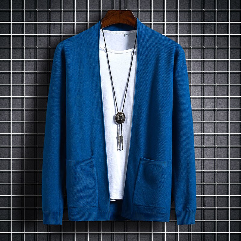 Sweater hombre botones herre cardigan stativ krave strik cardigan abrigo hombre herre sweatere: Blå / L