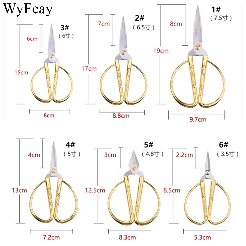 6 Maten Rvs Gold Naaien Schaar Korte Cutter Duurzaam Hoge Stalen Vintage Maat Schaar Voor Stof Craft Huishouden
