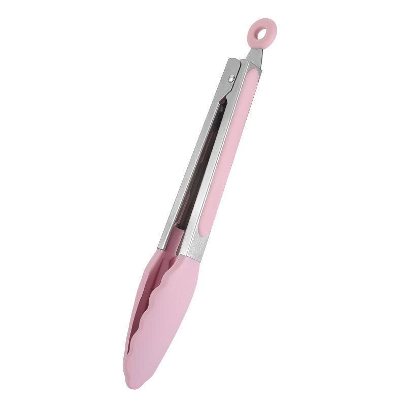 Silicone Food Tong Stainless Steel Kitchen Tongs Silicone Non-slip Cooking Clip Clamp BBQ Salad Tools Grill Kitchen Accessories: Pink
