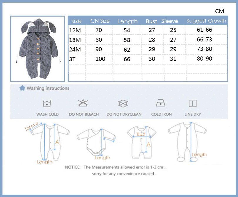 2022 nova menina do bebê macacão de inverno coelho da criança manga longa com orelhas com capuz botão sólido malha meninos macacões bebê ropa outfit