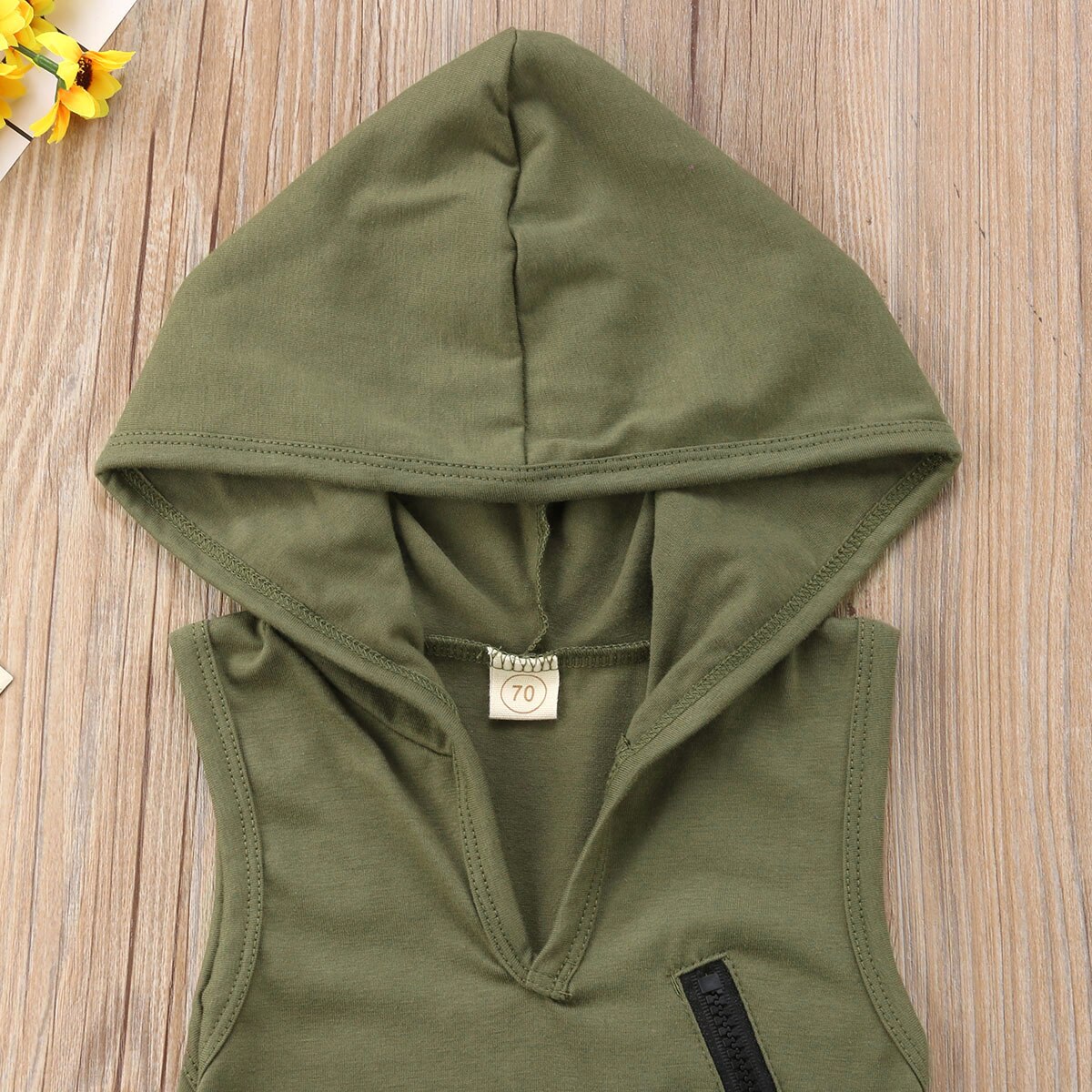 Army Green Newborn Baby Boy Girl Sleeveless Hooded Romper Jumpsuit Loose Outfits Baby Clothes
