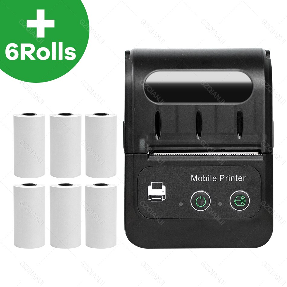 2inch Thermal Printer Portable Mini Inkless Printing Free Android &amp; iOS App Wireless Connected Bluetooth Printing Maker Machine: Add 6 Rolls / UK Plug