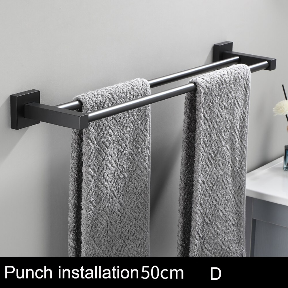Matte Black Dubbele Single Layer Handdoek Bars Badkamer Handdoek Hanger Ruimte Aluminium Badkamer Accessoires 40-50Cm Handdoekenrek: D  50CM