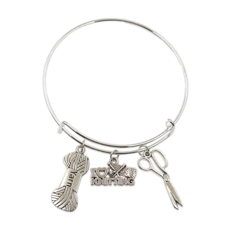 Zilverkleurig metaal dames vintage ik hou van breien naaimachine garen schaar bedels accessoire mannen armbanden sieraden: Type 5