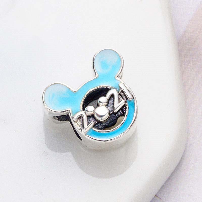 100% 925 Silver Beads 21 Years Limited Simple Blue Classic Hollow Digital Beads