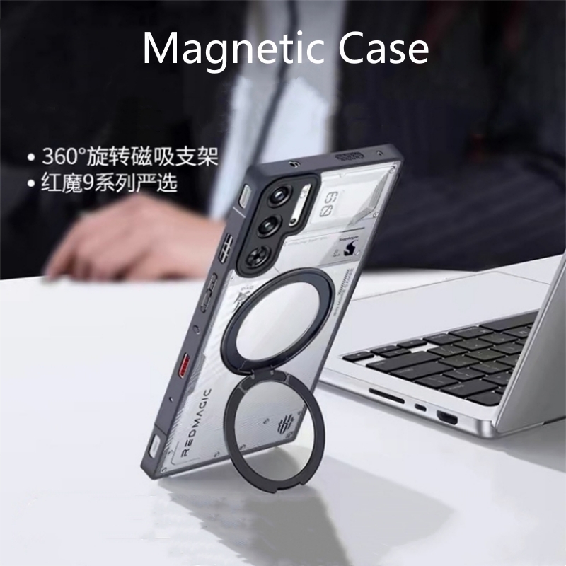 Étui magnétique pour Red Magic 10 Pro, support d'anneau, couverture arrière transparente pour Nubia RedMagic 10 Pro Plus, coque de protection pour téléphone: Aluminium