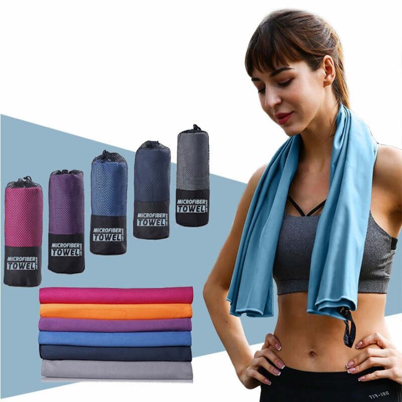 Sports mikrofiber hurtigtørrende lomme håndklæde bærbart ultralet absorberende stort håndklæde til swimmingpool svømme gym fitness yoga strand