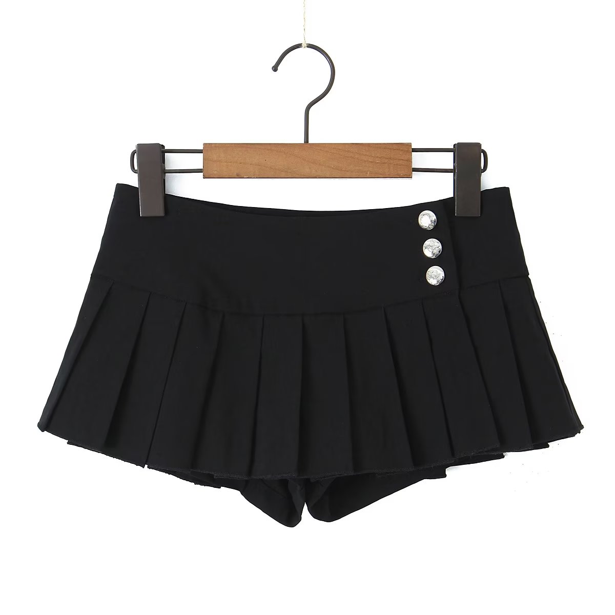 Yenkye cool girl  y2k amerikansk retro plisseret miniskørt sexet lav talje kvinder sommernederdele med sideknapper og shortsforing: L / Sort
