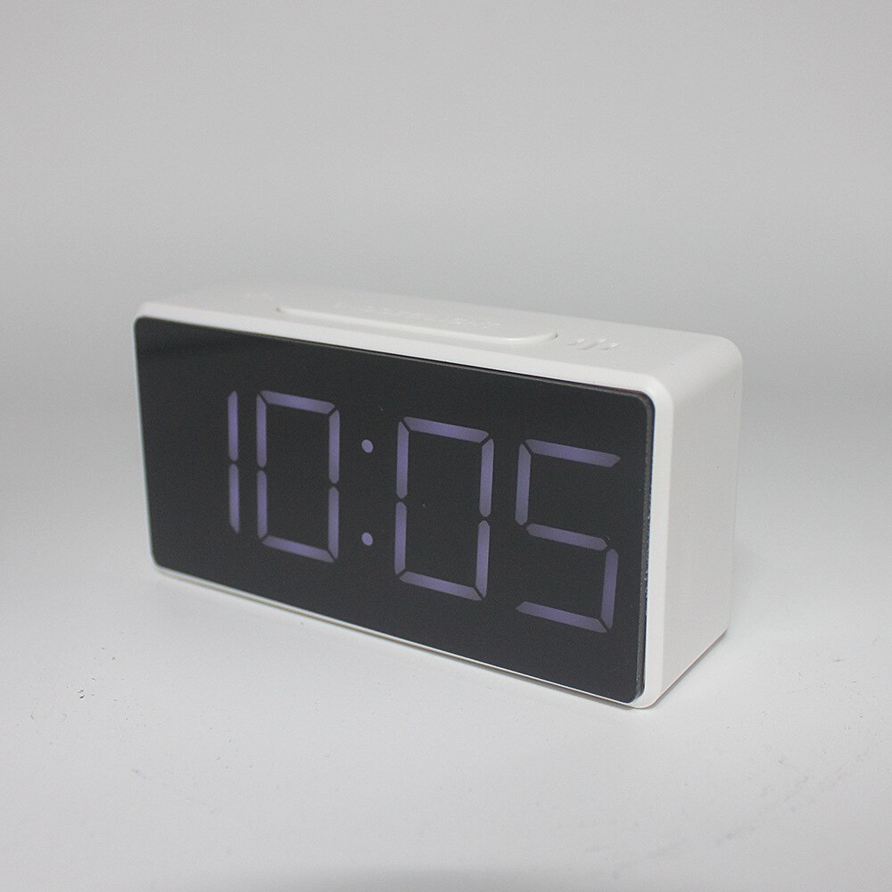 Simple Electronic Clock LED Alarm Clock Bedside Clock Student Alarm Clock Mirror Clock: White