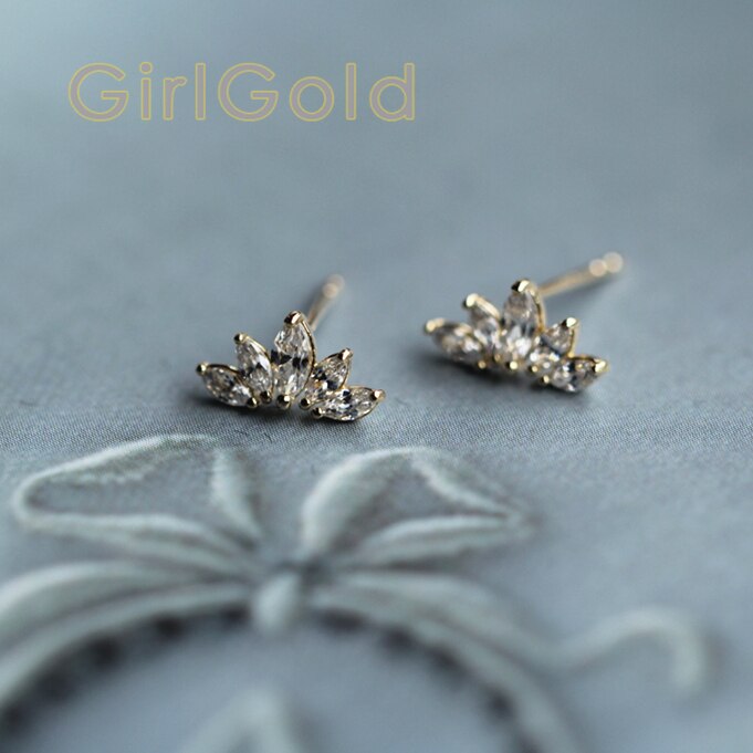 9K Goud Vijf Leavesfour Blad Bloemen Crystal Dainty Stud Oorbellen Sieraden Minimal Stijl Bruids Douche Bruidsmeisje Victoriaanse