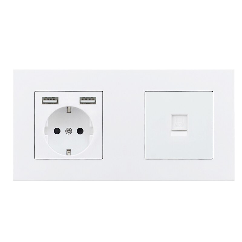 Atlectric DE EU Power Socket Dual USB Charging Port RJ45 TV Television Computer Double Socket Plastic PC Panel Wall Outlet: 1Socket Rj45 Outlet