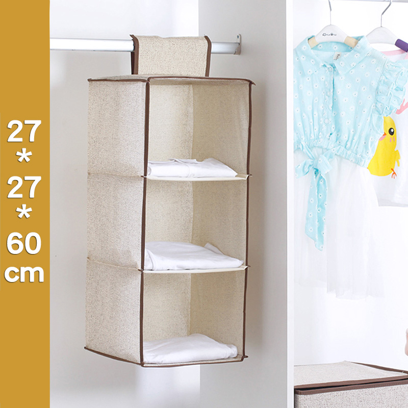 Wardrobe Hanging Organizer Storage Drawer for Clothes Cotton Linen Sundries Box Baskets Underwear Organizador De Bolsos De Mujer: 3 layers square