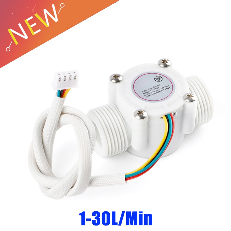 Capteur de débit d&#39;eau à effet Hall, 1-30l/Min, 5 ~ 24V DC, compteur, débitmètre, mesure de la température